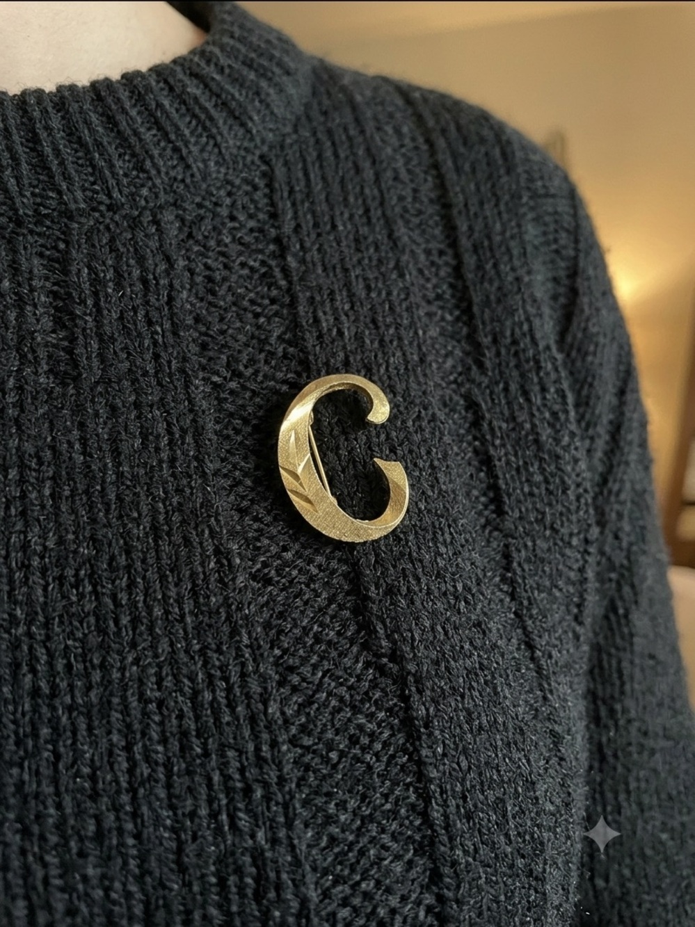 Vintage Signed Mamselle Gold Tone “C” Letter Brooch